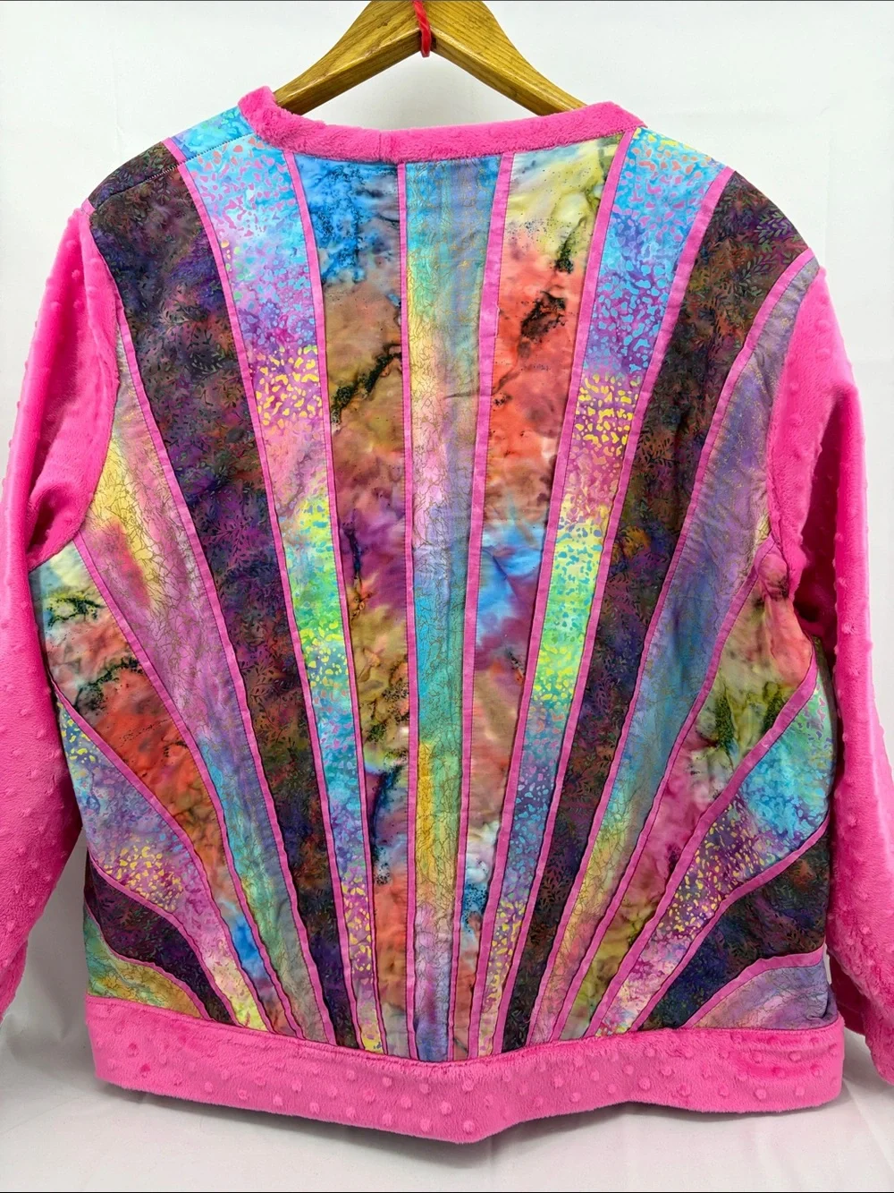 One-of-a-Kind Womens Vibrant Pink Patchwork Quilted Open Front Jacket, est sz XL